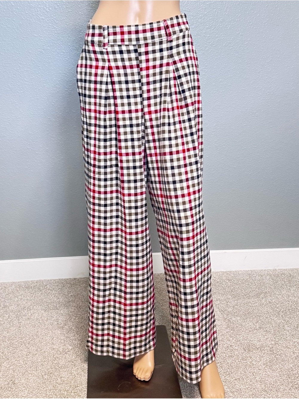 LIVIANA CONTI Women's Plaid Wide Leg High Waisted Casual Pants Size 40